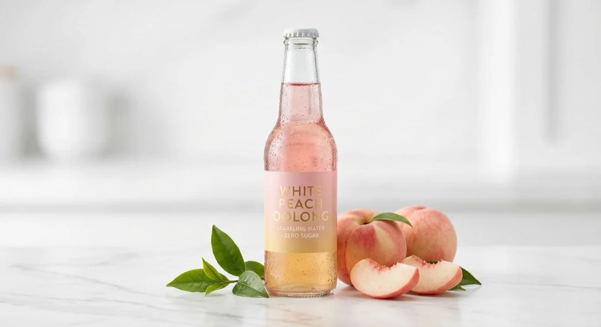 White Peach Tea Sparkling Beverage Concept